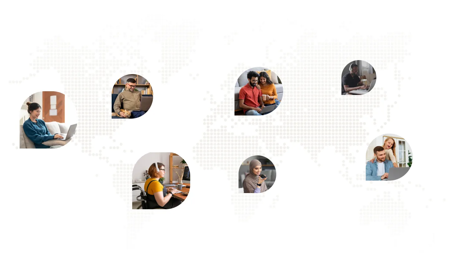 Mapa mundial con trabajadores remotos